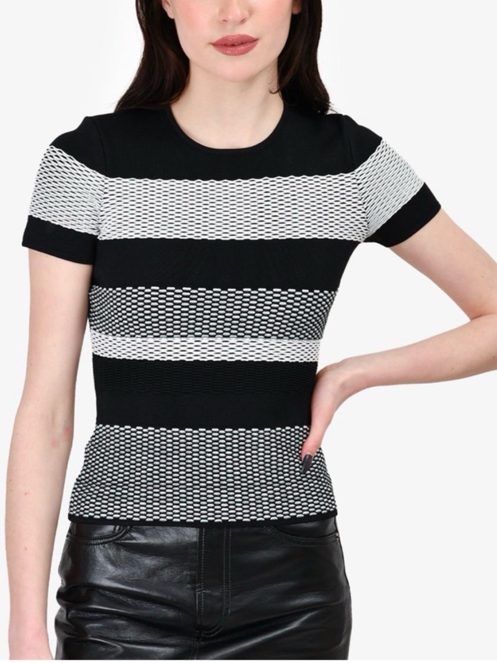 Alexander Wang Stretchy Body Con Black and White Striped Top Size S